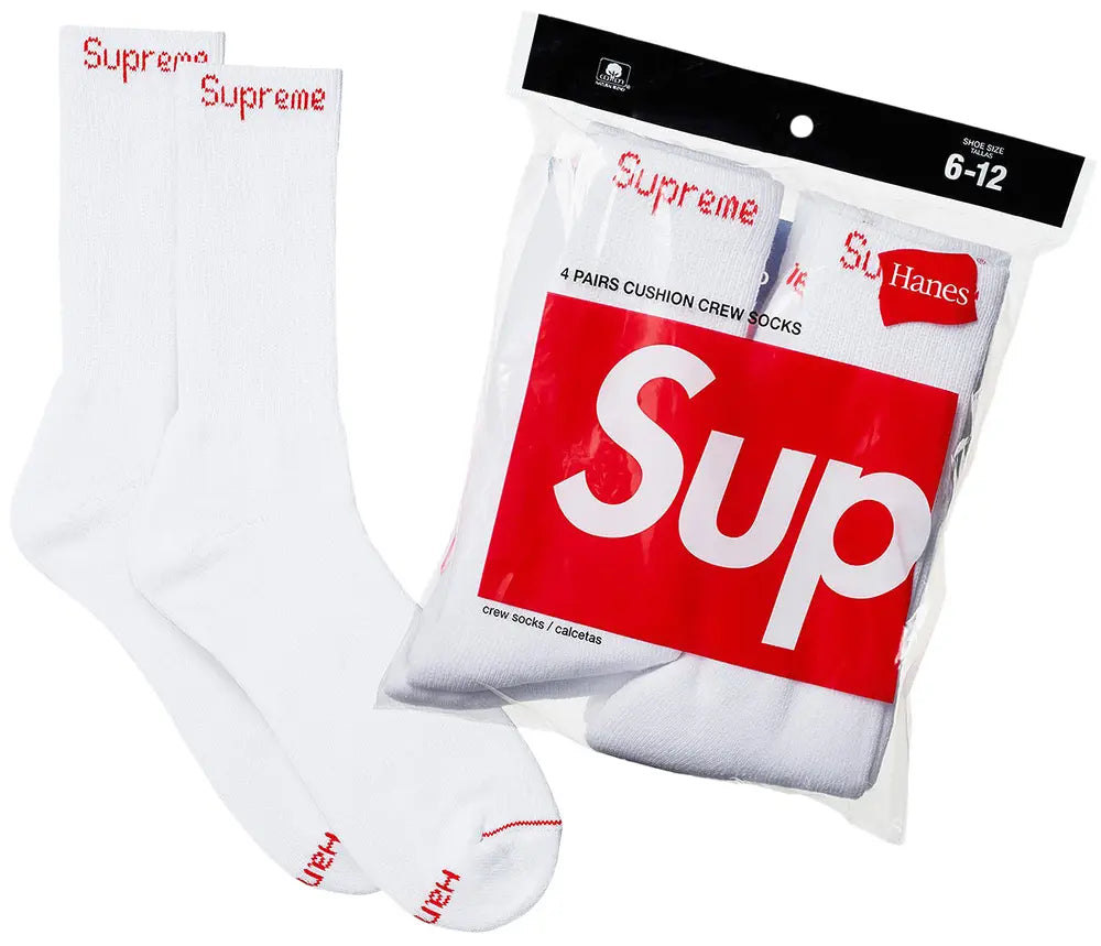 Supreme x Hanes Crew Socks (4 Pack) 'Whit