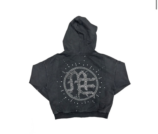 Eclipse’ Grey Acid Wash Rhinestone Hoodie