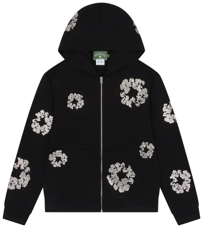 Denim Tears Cashmere Swarovski Cotton Wreath Zip Hoodie 'Black'