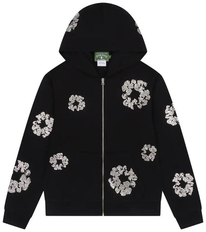 Denim Tears Cashmere Swarovski Cotton Wreath Zip Hoodie 'Black'