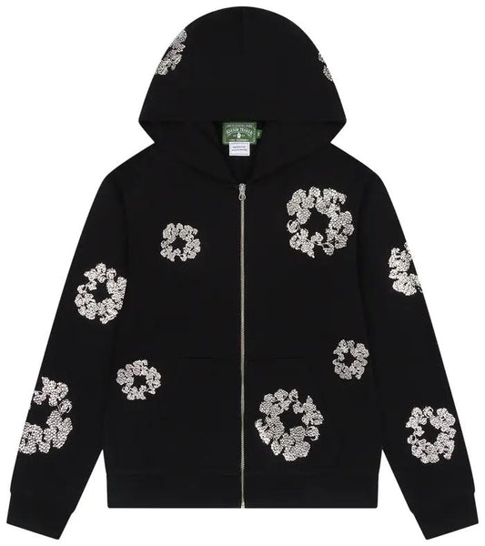 Denim Tears Cashmere Swarovski Cotton Wreath Zip Hoodie 'Black'