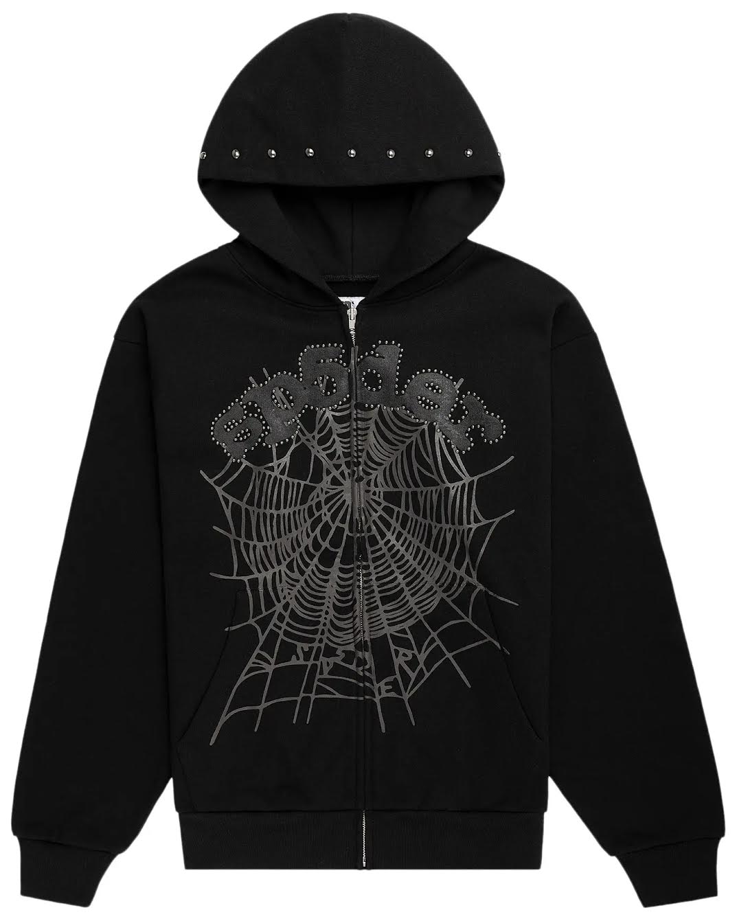 Sp5der Og Wed Studded Zip Hoodie 'Black'
