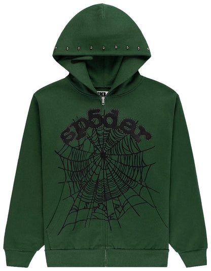 Sp5der Og Studded Zip Hoodie 'Green'
