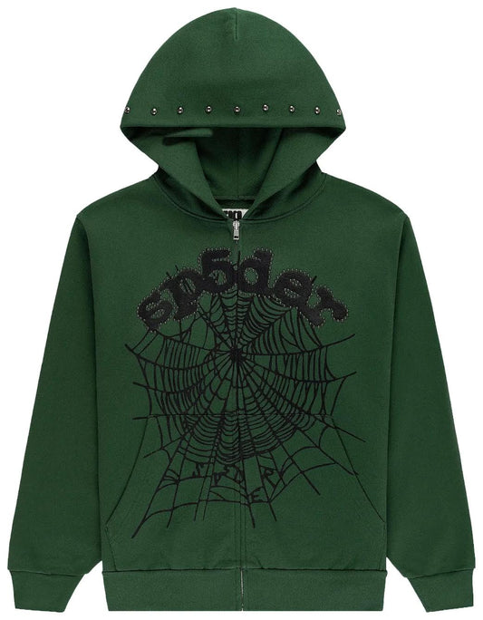 Sp5der Og Studded Zip Hoodie 'Green'