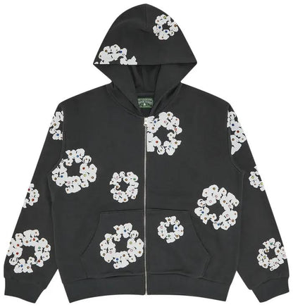 Denim Tears Rhinestone Wreath Zip
Hoodie 'Vintage Black'