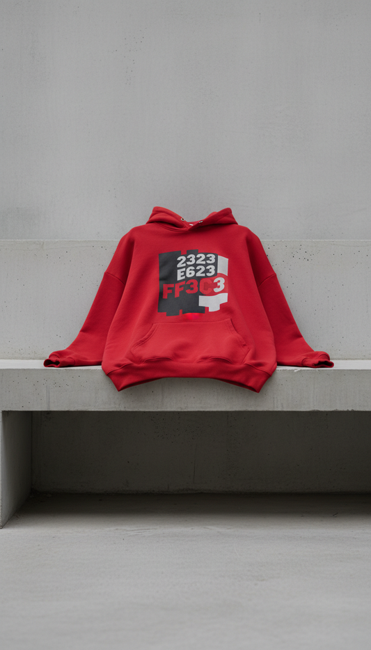 Sudadera oversize roja gráfico urbano