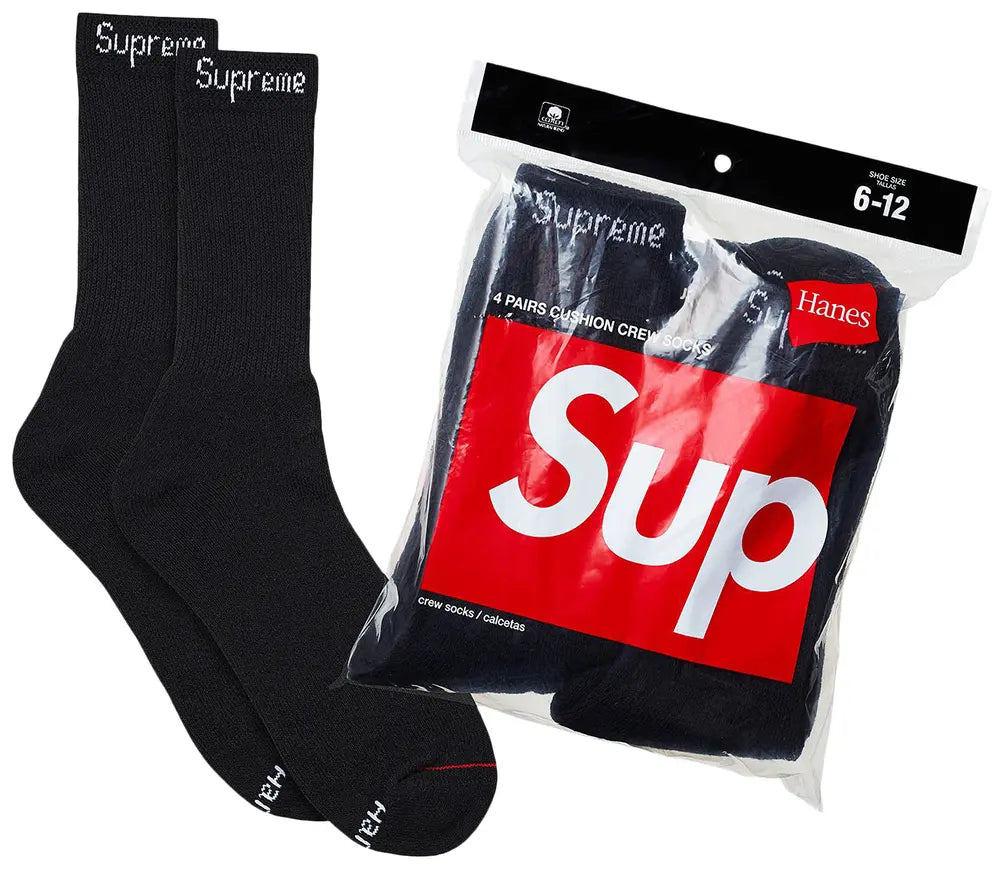 Supreme x Hanes Crew Socks (4 Pack) 'Black'