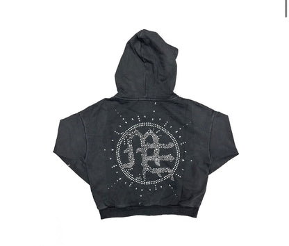 Eclipse’ Grey Acid Wash Rhinestone Hoodie