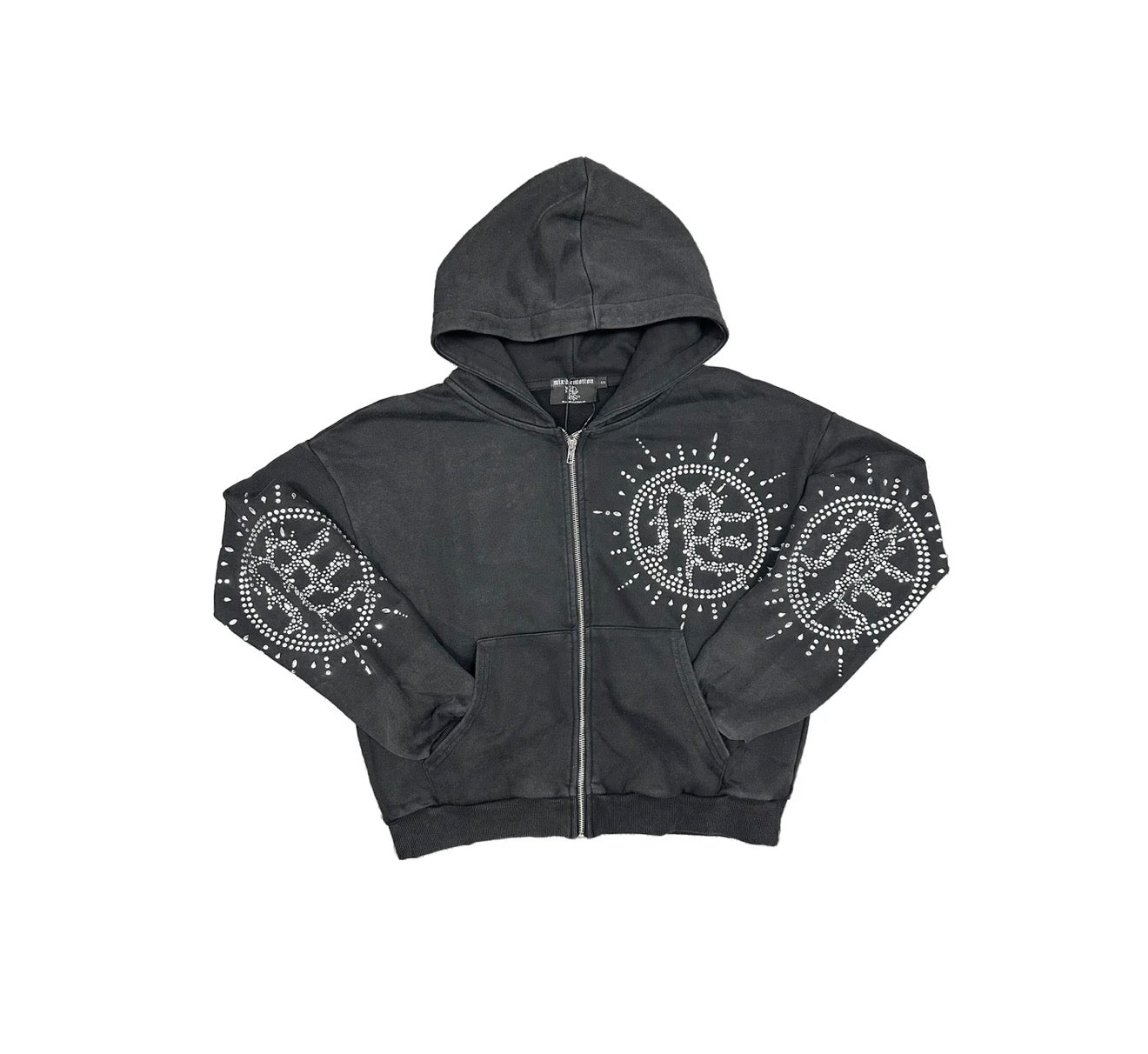 Eclipse’ Grey Acid Wash Rhinestone Hoodie