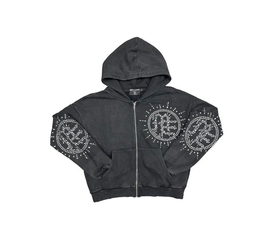 Eclipse’ Grey Acid Wash Rhinestone Hoodie