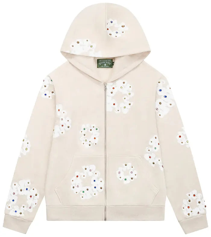 Denim Tears Rhinestone Wreath Zip
Hoodie 'Oatmeal'