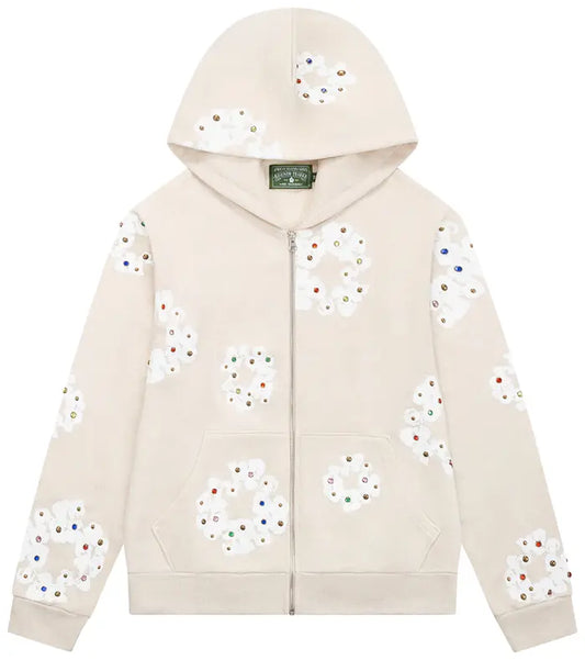 Denim Tears Rhinestone Wreath Zip
Hoodie 'Oatmeal'