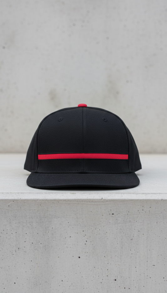 Gorra plana negra detalle rojo